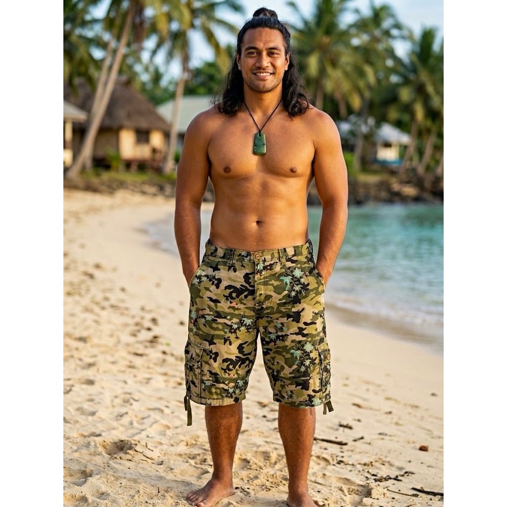Jordan Craig Men's Green Camouflage Cargo Shorts Cotton Canvas Button Flat Front